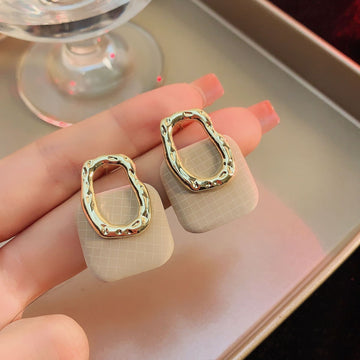 Classy Gold Foiled & Beige Grid - Earring