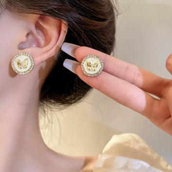 Butterfly Gold Round Diamonds - Earring