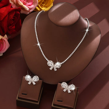 White Fancy Bow Diamonds Silver - Jewelry Set