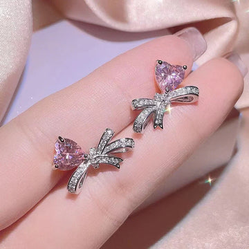 Bow Heart Diamond Silver - Earring