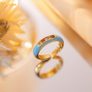 Enameled Blue Emended Diamond - Ring