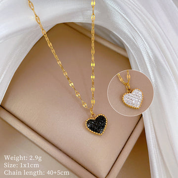 Black & White Diamond Heart Double Side Gold - Necklace