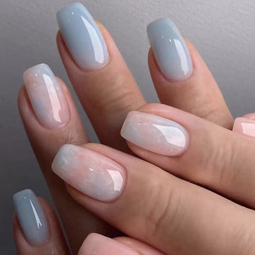 Pastel Pink & Blue - Press On Nail Set Of 24 - Free 24 Pcs Sticker Sheet Included