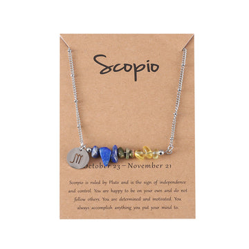 Zodiac Sign Natural Stone Scorpio Silver - Necklace