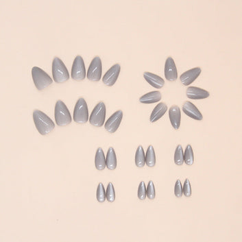 Titanium Grey Shiny - Press On Nail Set Of 24 - Free 24 Pcs Sticker Sheet Included