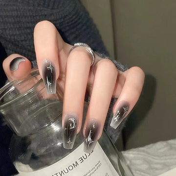 Sparkle Star & Moon Night - Press On Nail Set Of 24 - Free 24 Pcs Sticker Sheet Included