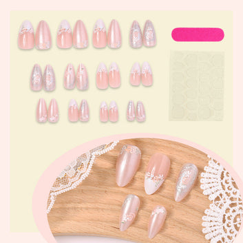 Pink Floral - Press On Nail Set Of 24 - Free Nail Kit Included