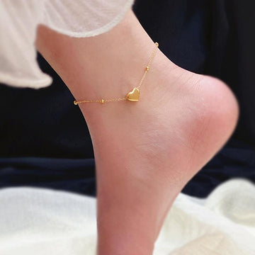 Gold Beaded Heart - Anklet