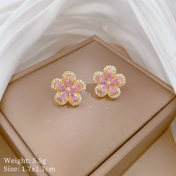 Luxury Pink Diamond Flower Gold - Earring