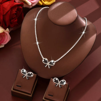 Black Fancy Bow Diamonds Silver - Jewelry Set