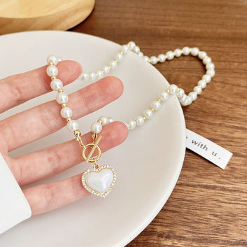 Pearl Beads & Heart Gold - Necklace
