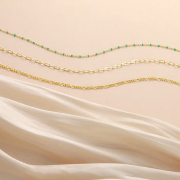 Gold Chain Blue Stone - Anklet Set of 3