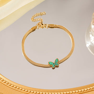 Premium Gold Green Lined Butterfly - Bracelet