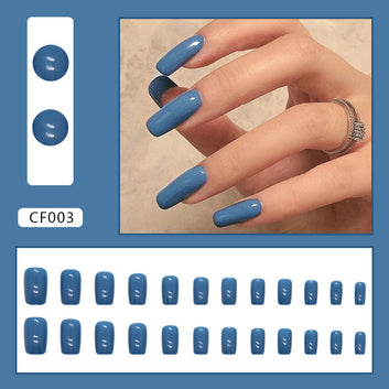 Blue Colored - Press On Nail Set Of 24 - Free 24 Pcs Sticker Sheet Included