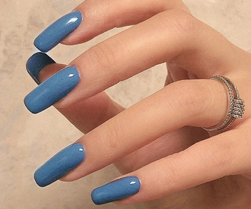 Blue Colored - Press On Nail Set Of 24 - Free 24 Pcs Sticker Sheet Included