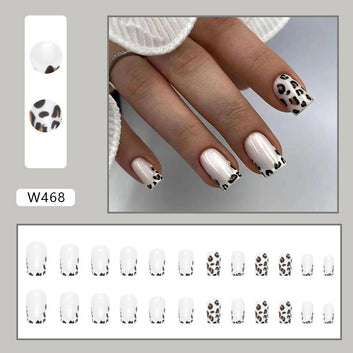 Black & White Leopard Print - Press On Nail Set Of 24 - Free 24 Pcs Sticker Sheet Included