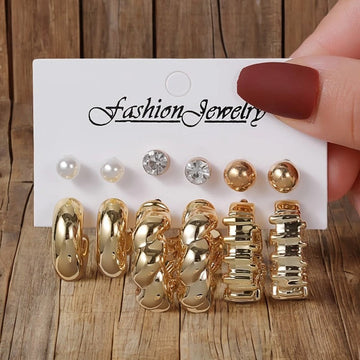 Classy Diamond & Gold Foil Series Hoop - Earrings Set Style 6