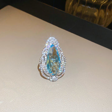 Crystal Diamond Tear Drop Silver - Ring