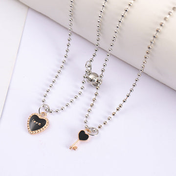 Black Love Lock & Key Magnetic - Necklace Set Of 2