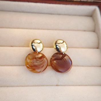 Gold Foil Amber Stone - Earring