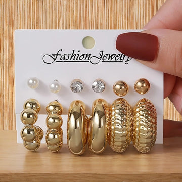 Classy Diamond & Gold Foil Series Hoop - Earrings Set Style 5