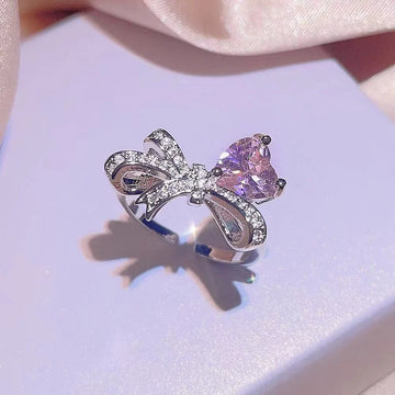 Bow Heart Diamond Silver - Ring