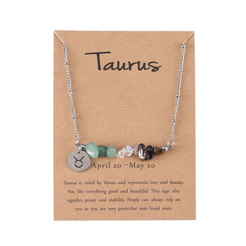 Zodiac Sign Natural Stone Taurus Silver - Necklace