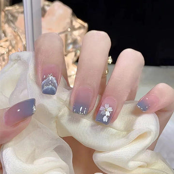 Pastel Pink & Purple - Press On Nail Set Of 24 - Free 24 Pcs Sticker Sheet Included