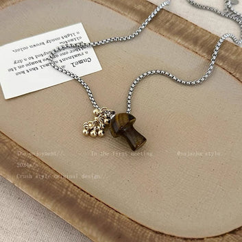 Titanium steel Natural Stone Mushroom - Necklace