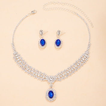 Premium Blue & White Diamonds Silver - Jewelry Set