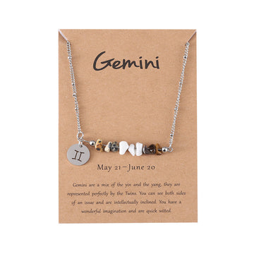 Zodiac Sign Natural Stone Gemini Silver - Necklace