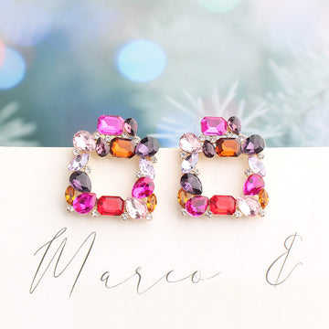 Square Glass Multi Dimond - Earring Style 1