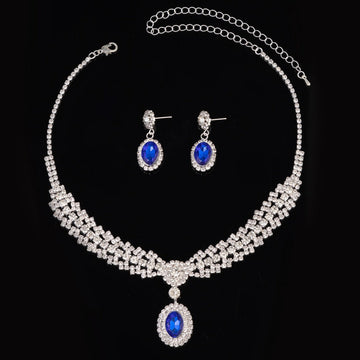 Premium Blue & White Diamonds Silver - Jewelry Set
