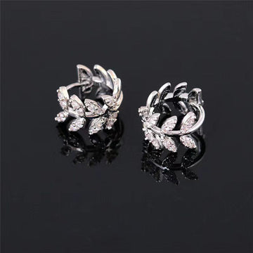 Silver Diamonds Leaf - Earring