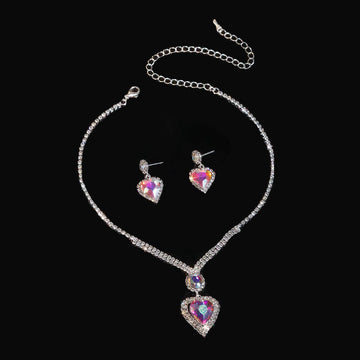 Crystal Rainbow Heart Diamonds Silver - Jewelry Set