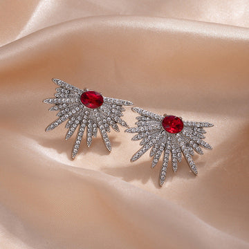 Red Diamonds Sparkle Flower - Earring