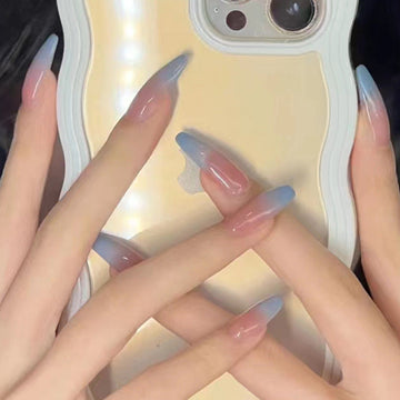Pastel Blue & Pink & Diamonds Fancy - Press On Nail Set Of 24 - Free 24 Pcs Sticker Sheet Included