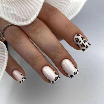 Black & White Leopard Print - Press On Nail Set Of 24 - Free 24 Pcs Sticker Sheet Included