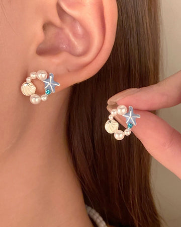 Pearly Shell & Star Fish - Earring Style 1
