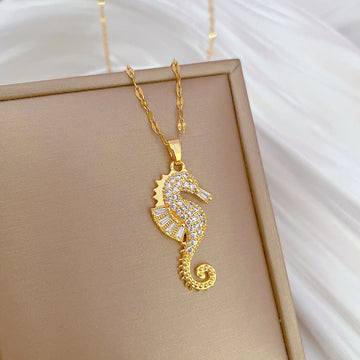 Luxury Gold Sea Horse - Necklace