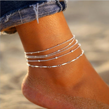 Classy Silver Layer - Anklet Set of 5