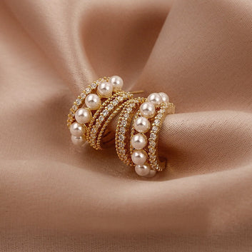 Pearl & Diamonds Circle Hoop - Earring
