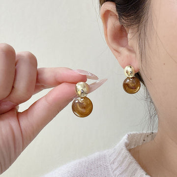 Gold Foil Amber Stone - Earring