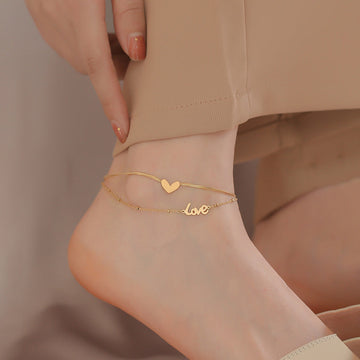 Love Gold Beaded Double Layer - Anklet