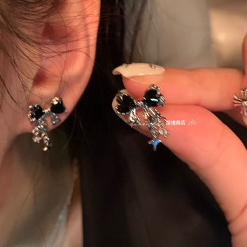Black Sparkle Bow - Earring