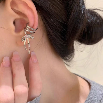Pink Diamond Silver Bow - Ear Cuff Pair
