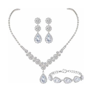 Premium White Diamonds Teardrop Silver - Jewelry Set