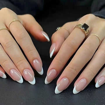 Light Peach & White - Press On Nail Set Of 24 - Free Nail Kit Included