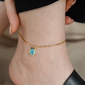 Ice Blue Crystal Gold - Anklet
