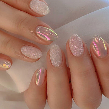 Peachy Glitter - Press On Nail Set Of 24 - Free 24 Pcs Sticker Sheet Included